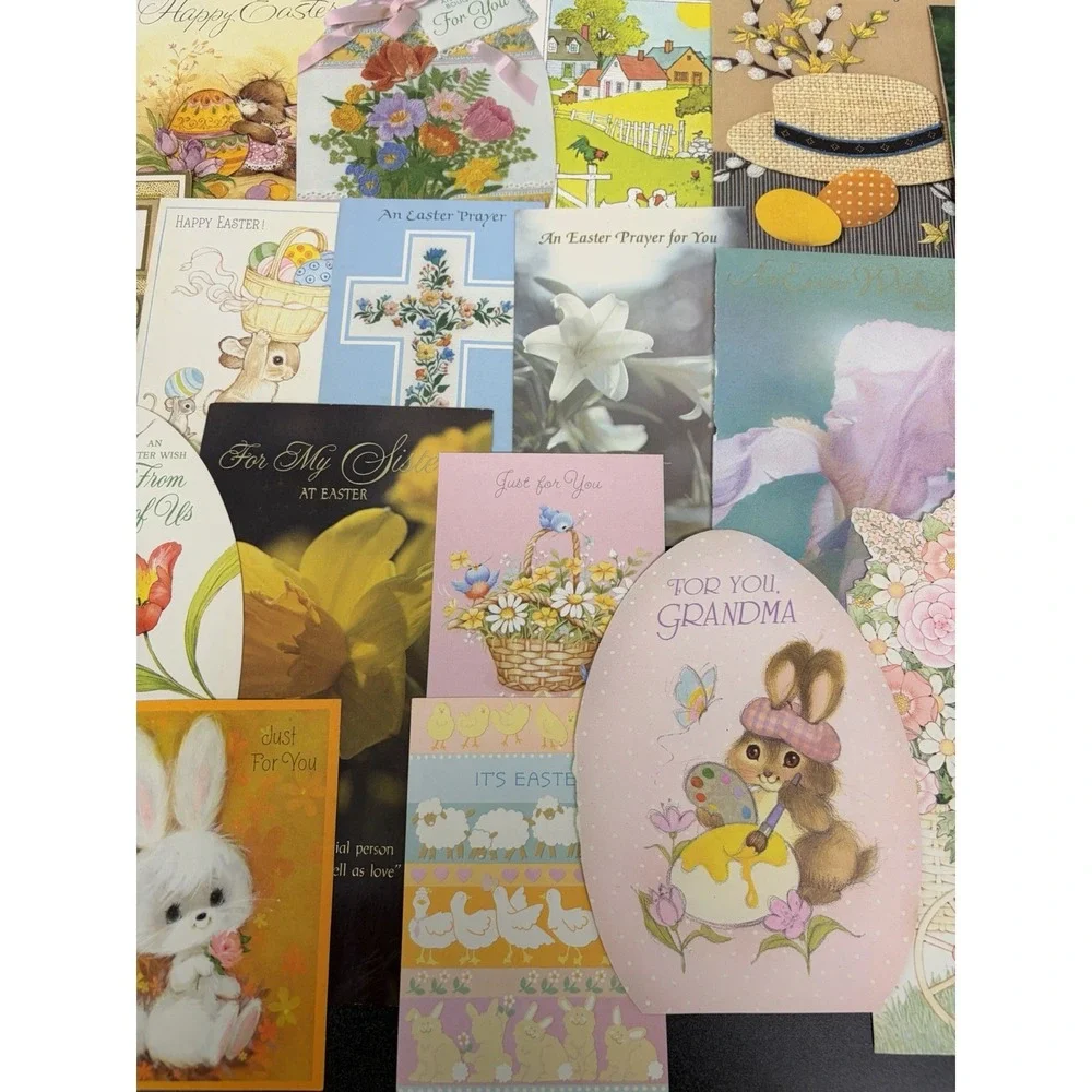 Vintage Easter Greeting Cards Fronts ONLY Scrapbooking Crafts Lot of 50+ Bunnies